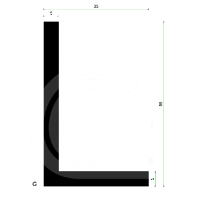 EPDM Rubber Hoekprofiel | 55 x 35 x 5 mm | rol 30 meter